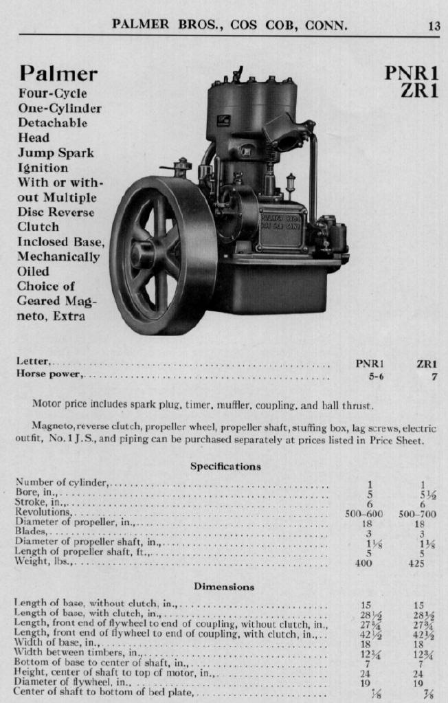 Palmer PNR & ZR Specifications from 1928 (?) Catalog