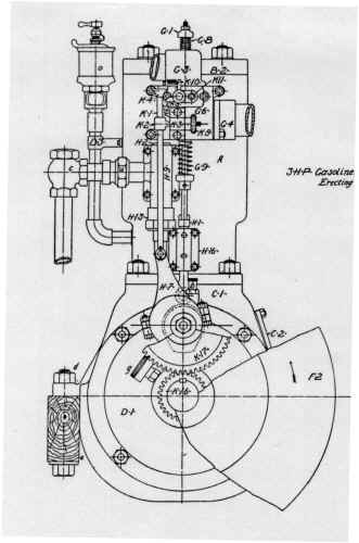 3HP ENGINE DRAWING - FRONT VIEW